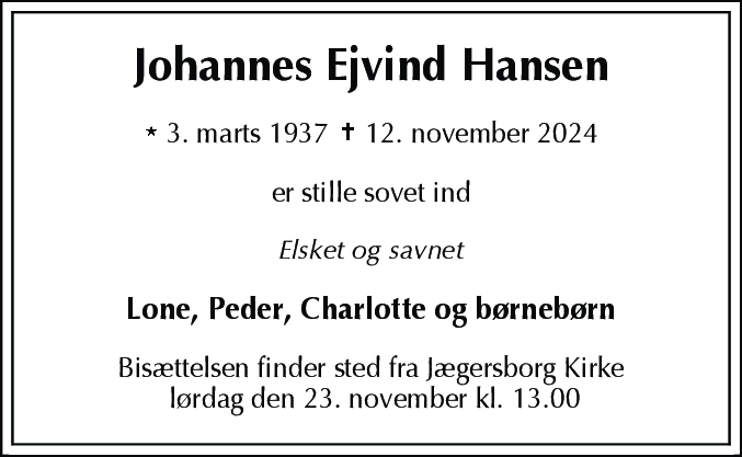 Dødsannonce for Johannes Ejvind Hansen