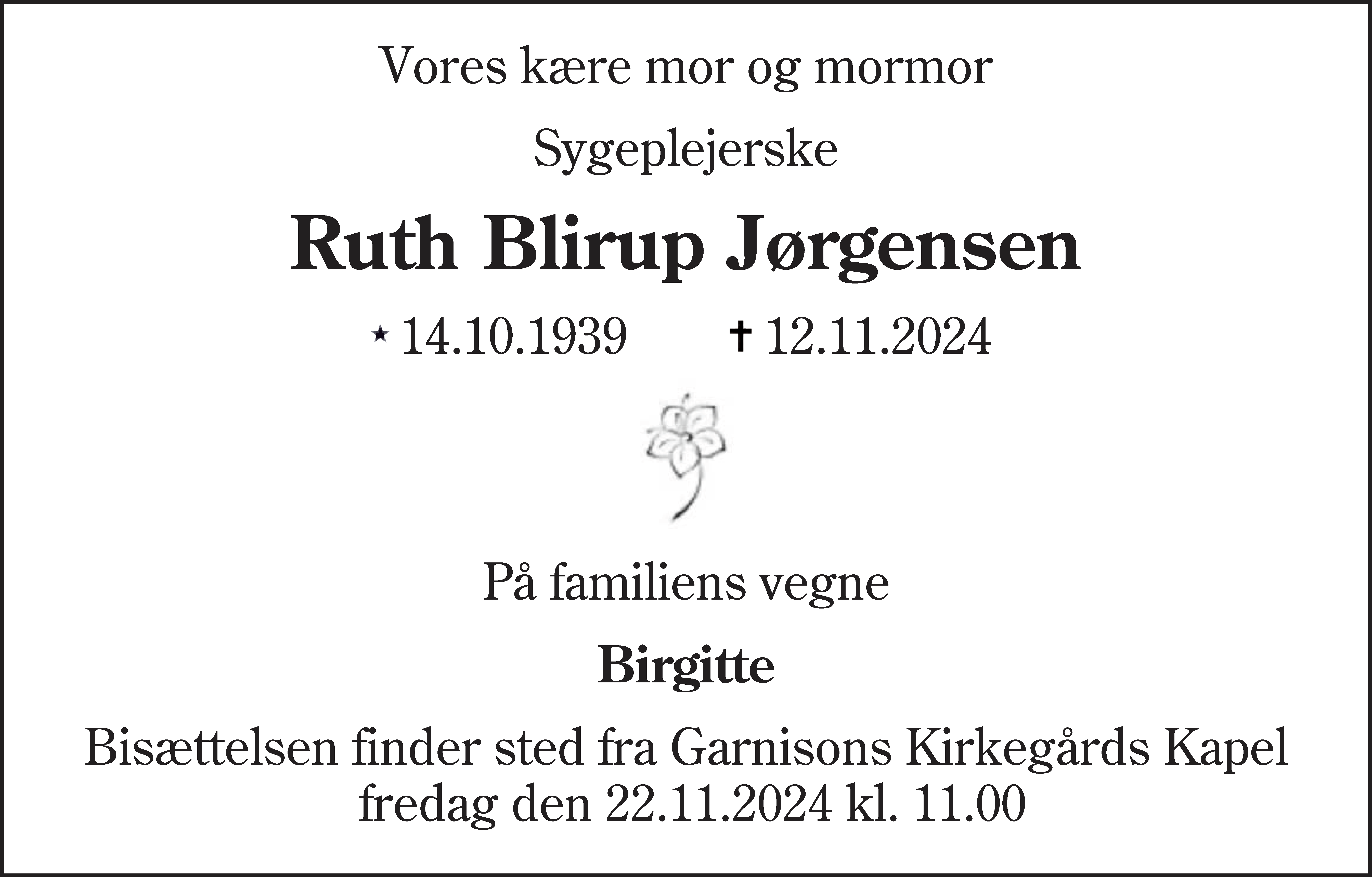 Dødsannonce for Ruth Marian Blirup Jørgensen