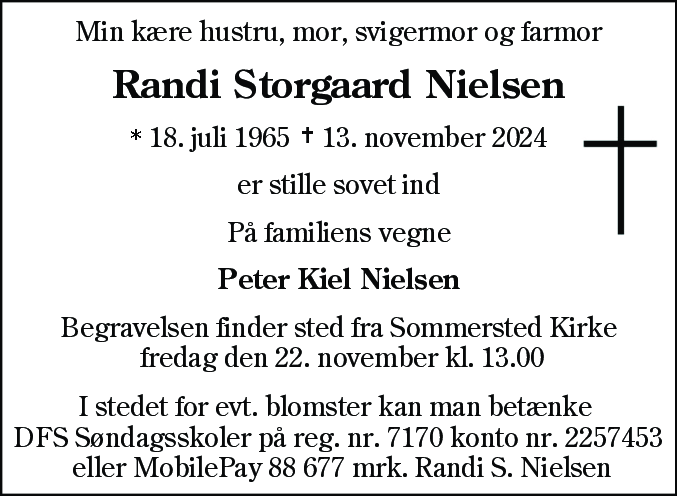 Dødsannonce for Randi Storgaard Nielsen