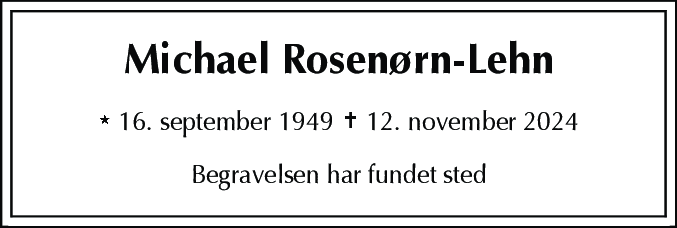 Dødsannonce for Michael Johannes Rosenørn-Lehn