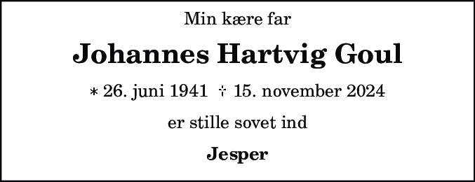 Dødsannonce for Johannes Hartvig Goul