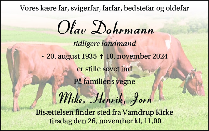 Dødsannonce for Olav Dohrmann