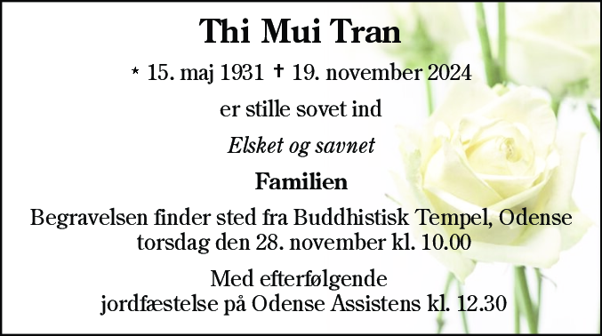 Dødsannonce for Thi Mui Tran
