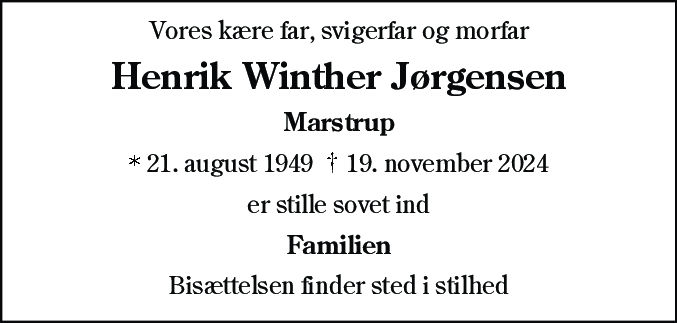 Dødsannonce for Henrik Winther Jørgensen