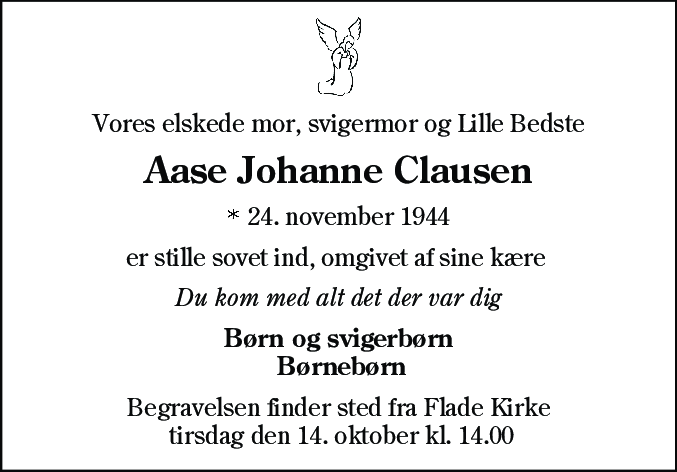 Dødsannonce for Aase Johanne Clausen