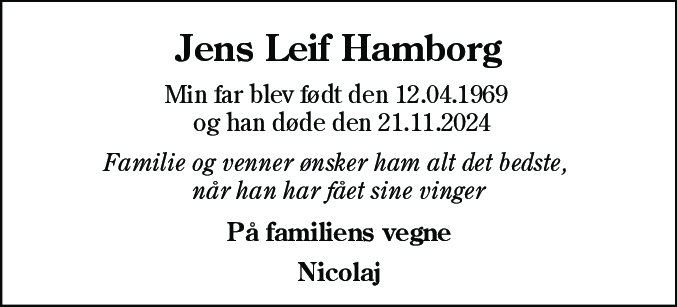Dødsannonce for Jens Leif Hamborg