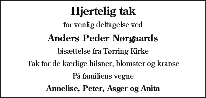 Dødsannonce for Anders Peder Nørgaard