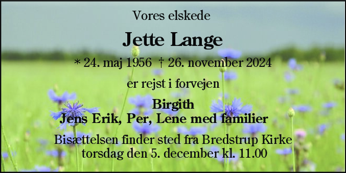 Dødsannonce for Jette Lange