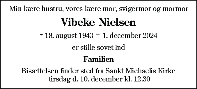 Dødsannonce for Vibeke Nielsen