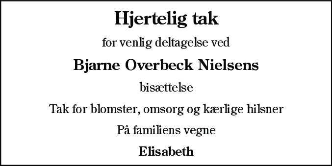 Dødsannonce for Bjarne Overbeck Nielsen