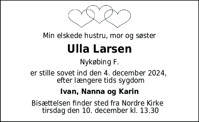 Dødsannonce for Ulla Larsen