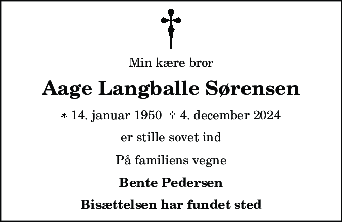 Dødsannonce for Aage Langballe Sørensen