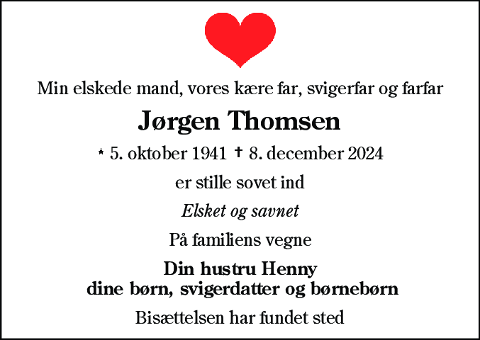 Dødsannonce for Jørgen Thomsen