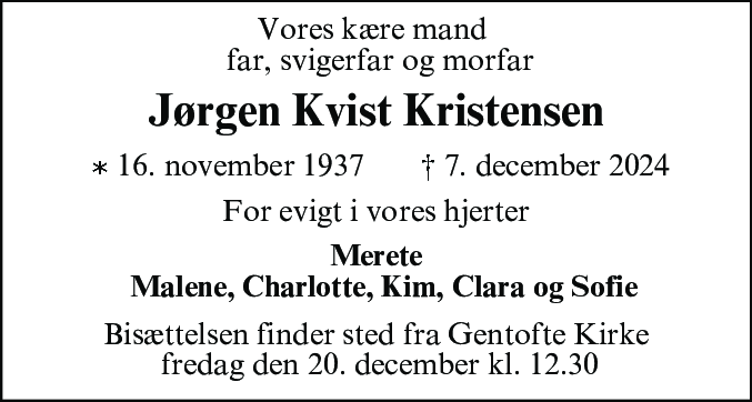 Dødsannonce for Jørgen Kvist Kristensen