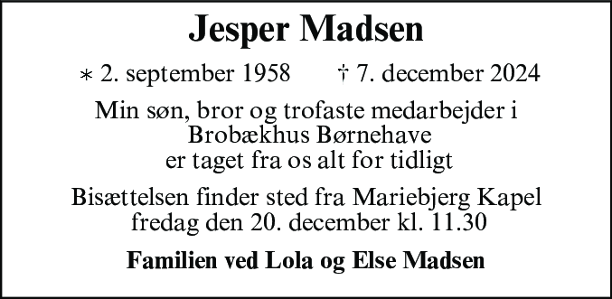 Dødsannonce for Jesper Madsen