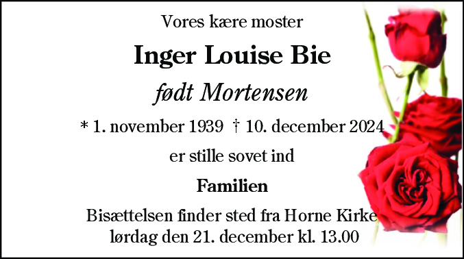 Dødsannonce for Inger Louise Bie