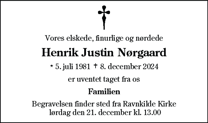 Dødsannonce for Henrik Justin Nørgaard