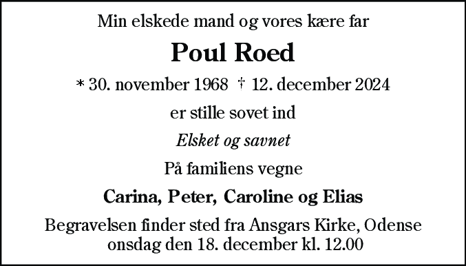 Dødsannonce for Poul Roed
