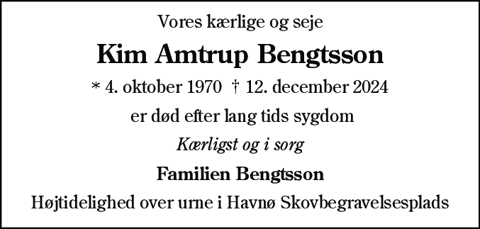 Dødsannonce for Kim Amtrup Bengtsson