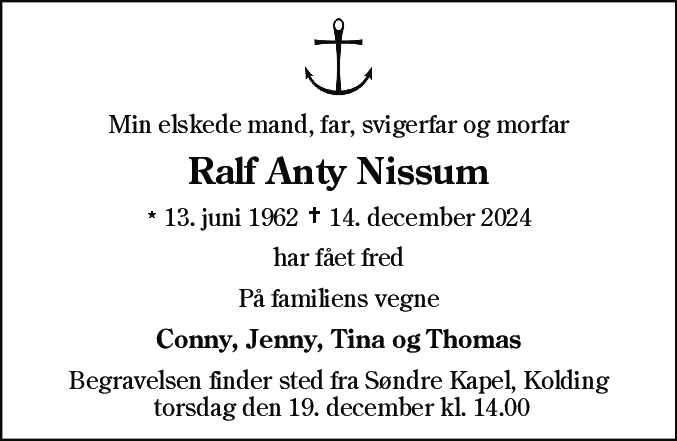 Dødsannonce for Ralf Anty Nissum