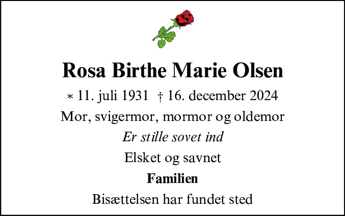 Dødsannonce for Rosa Birthe Marie Olsen