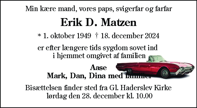 Dødsannonce for Erik Ditlev Matzen