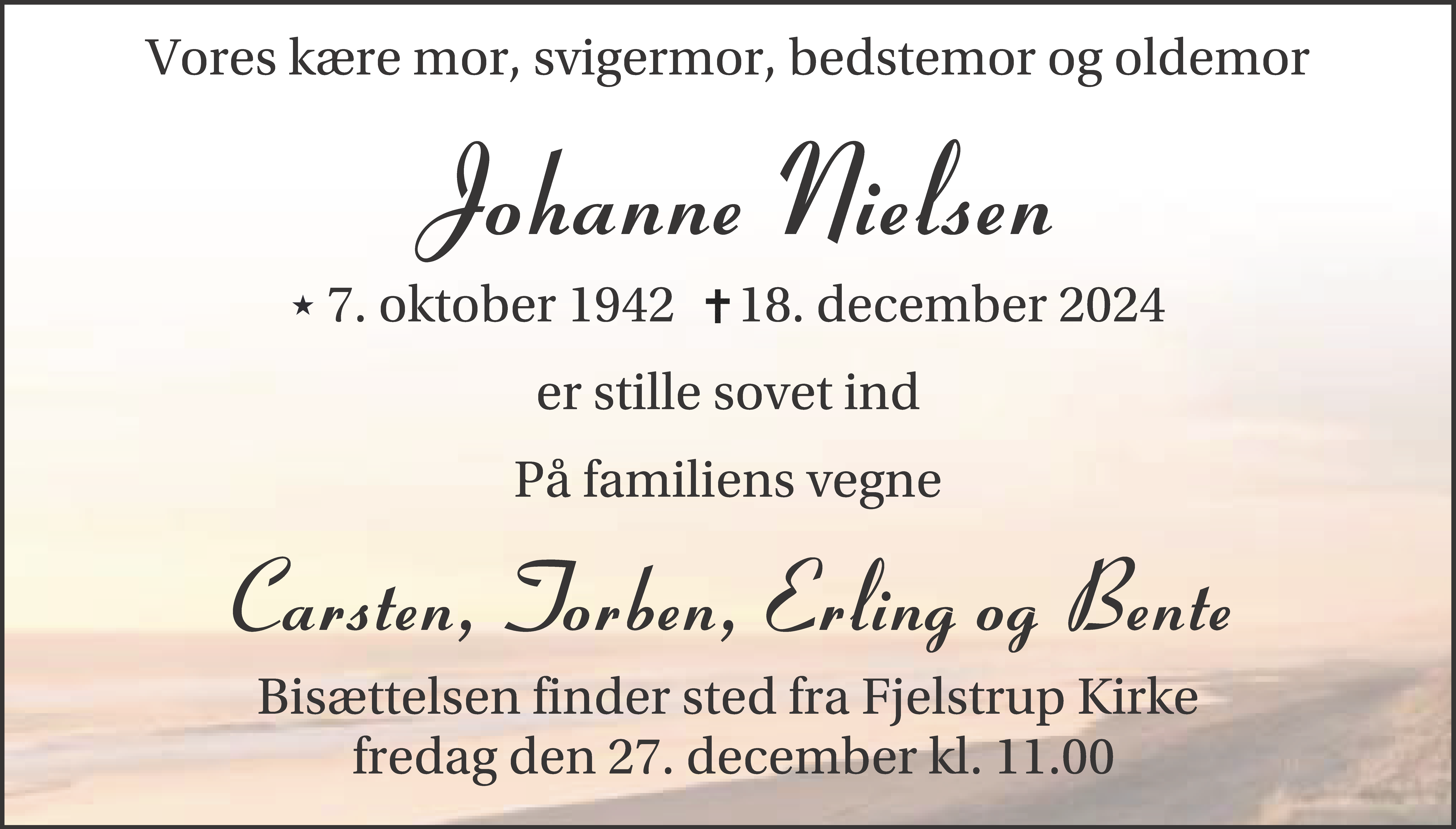 Dødsannonce for Johanne Nielsen