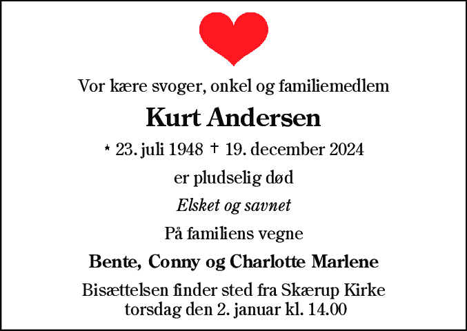 Dødsannonce for Kurt Andersen