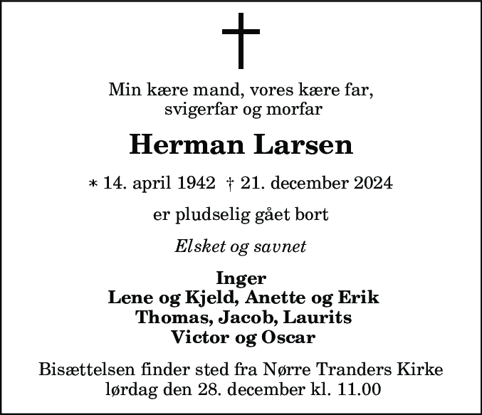 Dødsannonce for Hermann Larsen