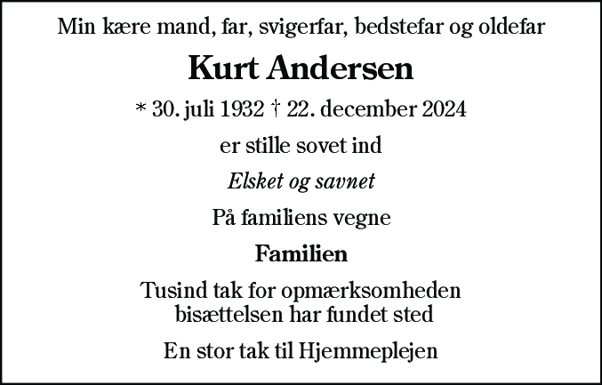 Dødsannonce for Svend Kurt Andersen