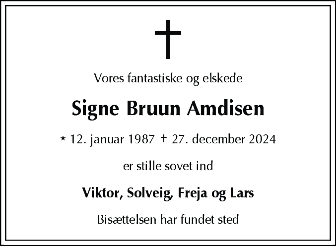 Dødsannonce for Signe Bruun Amdisen