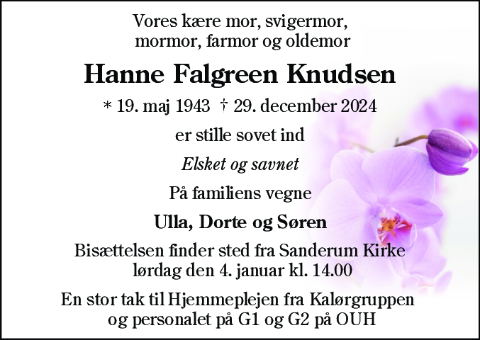 Dødsannonce for Hanne Falgreen Knudsen
