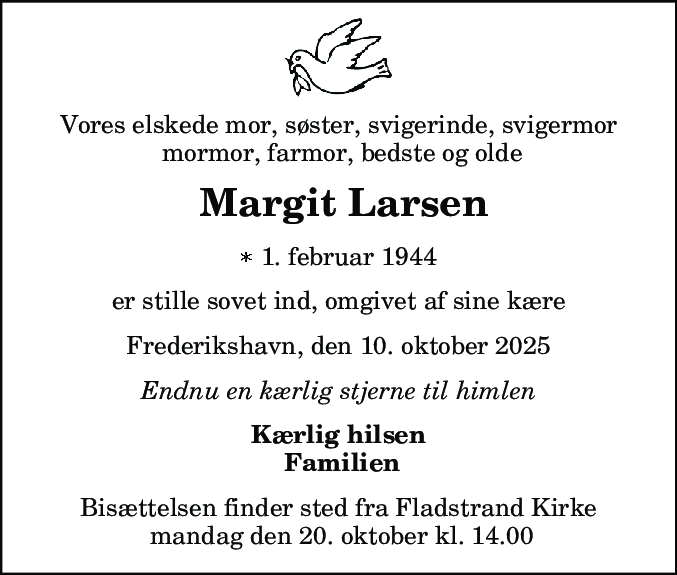Dødsannonce for Margit Larsen