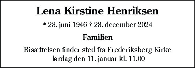 Dødsannonce for Lena Kirstine Henriksen
