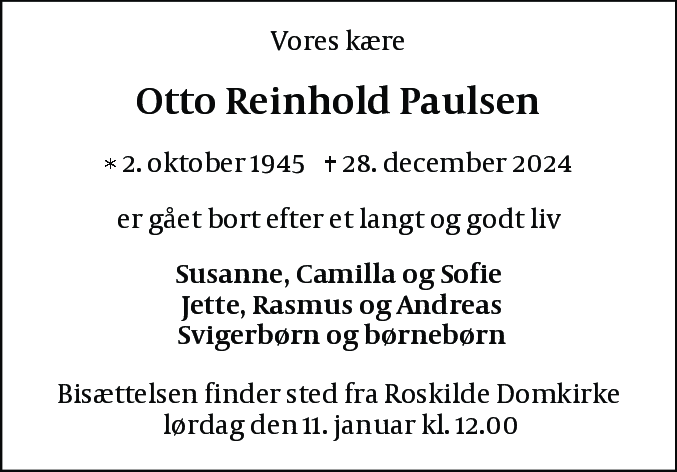 Dødsannonce for Otto Reinhold Paulsen