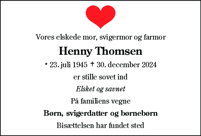 Dødsannonce for Henny Thomsen