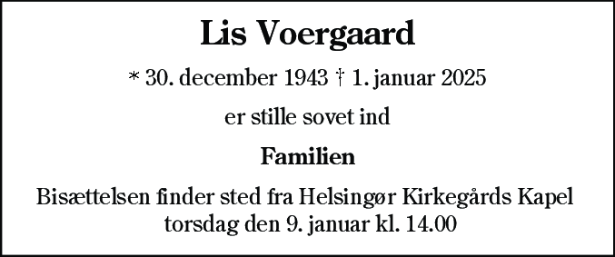 Dødsannonce for Lis Voergaard