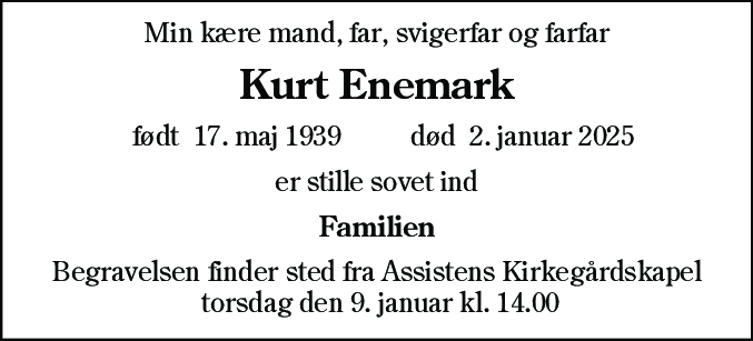 Dødsannonce for Kurt Enemark