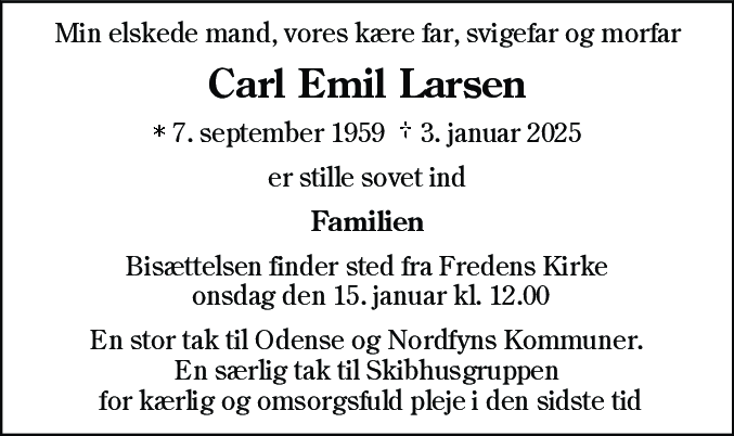 Dødsannonce for Carl Emil Larsen