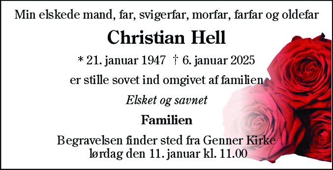 Dødsannonce for Christian Hell