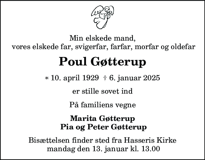 Dødsannonce for Poul Gøtterup