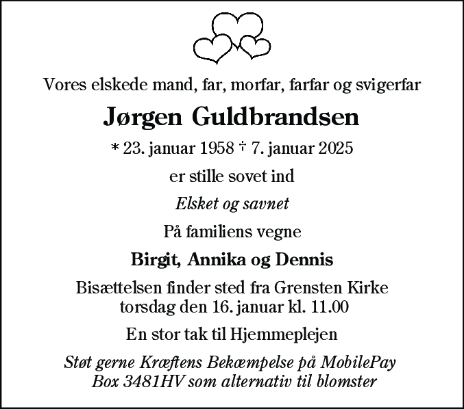 Dødsannonce for Jørgen Guldbrandsen
