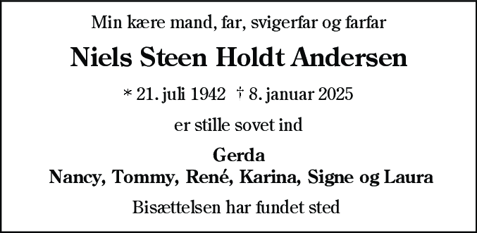 Dødsannonce for Niels Steen Holdt Andersen