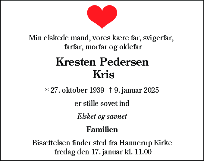 Dødsannonce for Kresten Pedersen