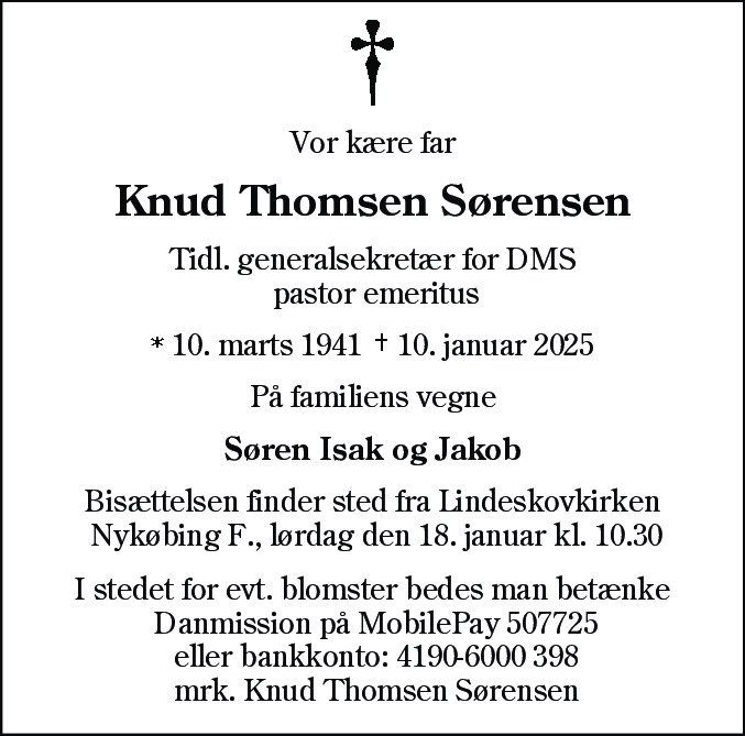 Dødsannonce for Knud Thomsen Sørensen