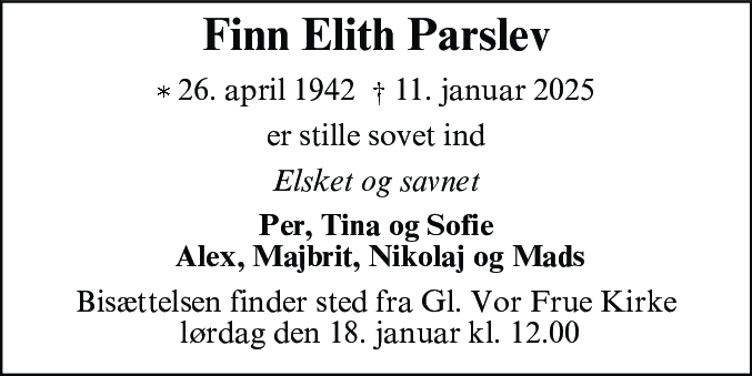 Dødsannonce for Finn Elith Parslev