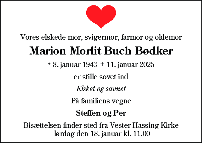 Dødsannonce for Marion Morlit Buch Bødker