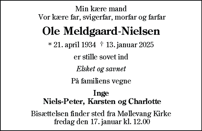 Dødsannonce for Ole Meldgaard-Nielsen