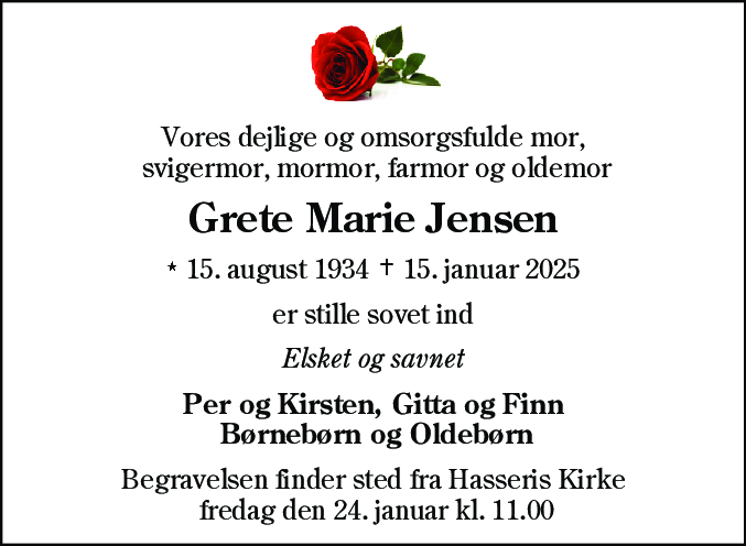Dødsannonce for Grete Marie Jensen
