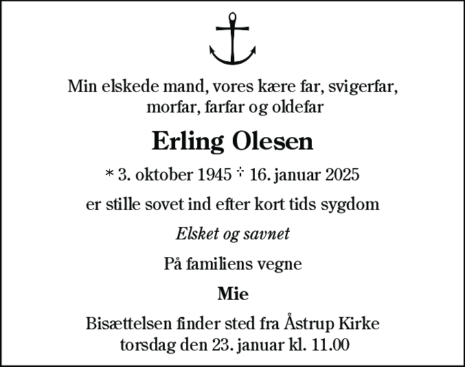 Dødsannonce for Erling Olesen